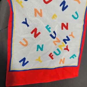 FUNNY! Italian Colorful Letterprint Scarf Vintage 1970s? ~ Cute ~ Teacher Comedy